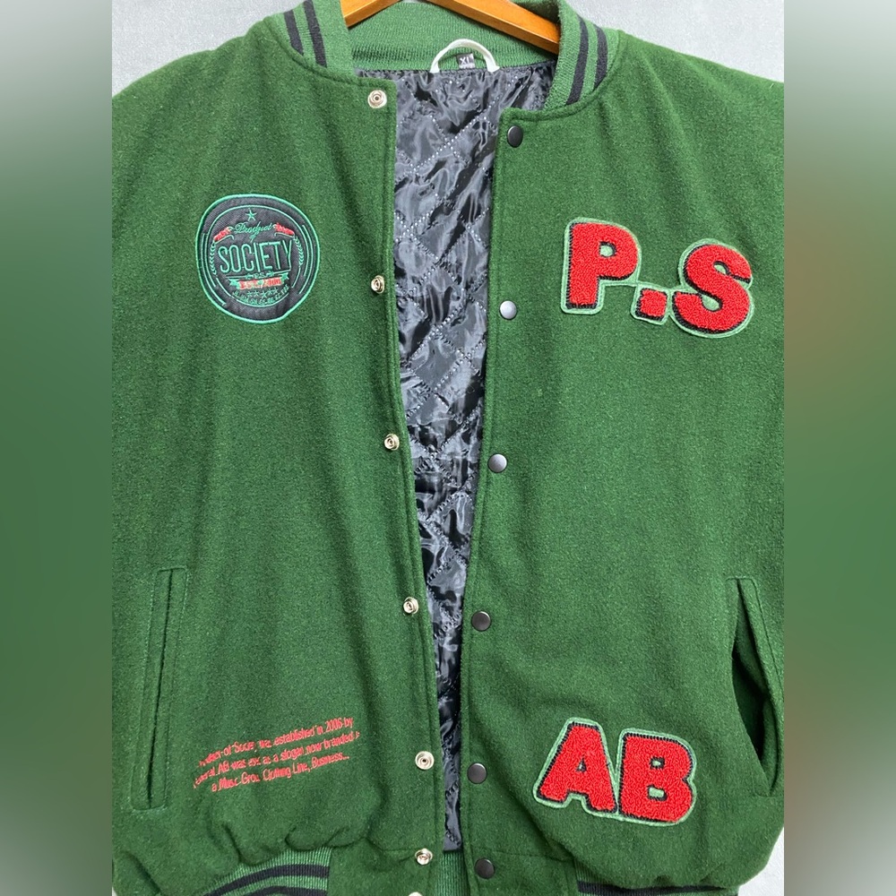 Product Of Society 2006 Varsity Jacket XL Green Wool Bomber Streetwear Y2K VTG - Picture 9 of 16